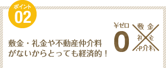 ポイント2：敷金・礼金や不動産仲介料がないからとっても経済的！